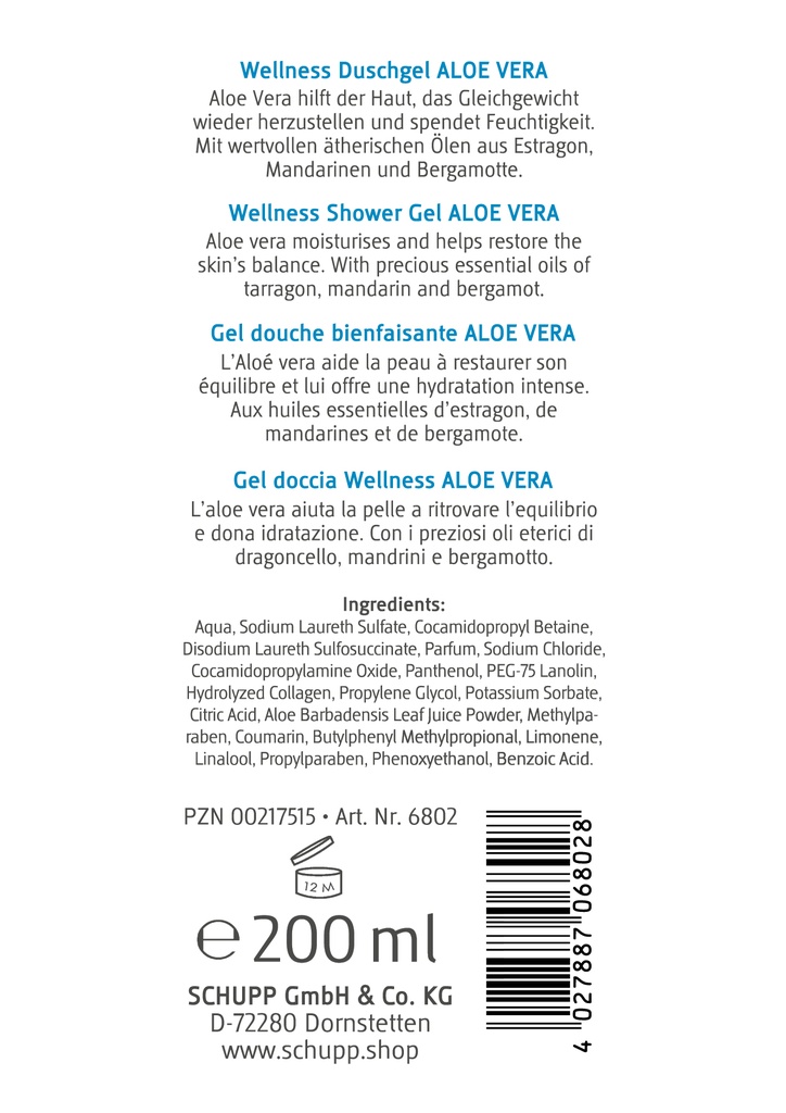 Schupp Wellness Wellness douchegel Aloe Vera 200ml