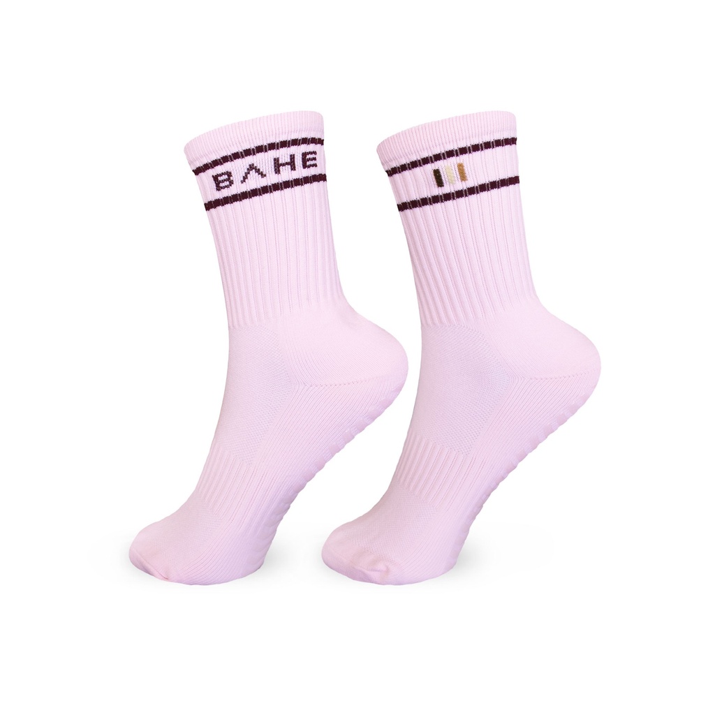 BAHE - STUDIO GRIPPY CREW SOCKS - Pink/White