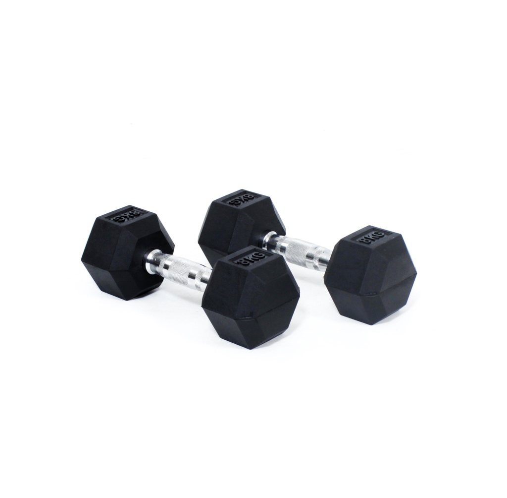 Core Power Rubber Hex Dumbbells - 8 kg