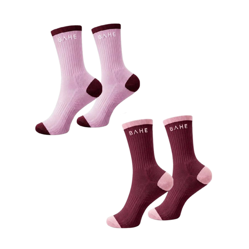 [BH-14885] BAHE - STUDIO GRIPPY CREW SOCKS - Pink/Burgundy