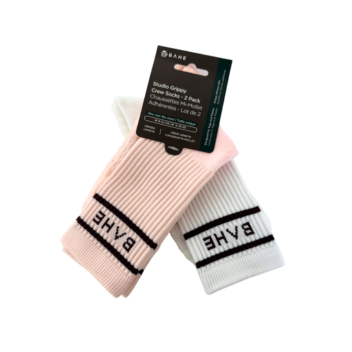 [BH-14885] BAHE - STUDIO GRIPPY CREW SOCKS - Pink/White