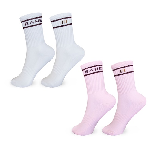 [BH-14885] BAHE - STUDIO GRIPPY CREW SOCKS - Pink/White